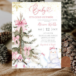 Snö Rosa Vinter Arktiska Djur Baby Shower Inbjudningar