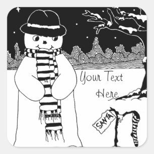 snö-scen med söt snögubbe för jul fyrkantigt klistermärke