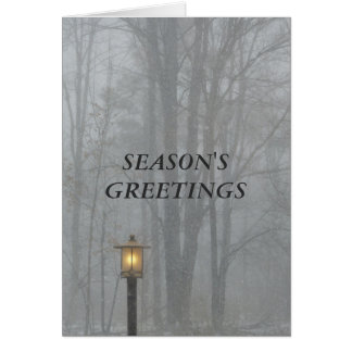 Snö Scene med Glowing Old Street Lamp Hälsningskort