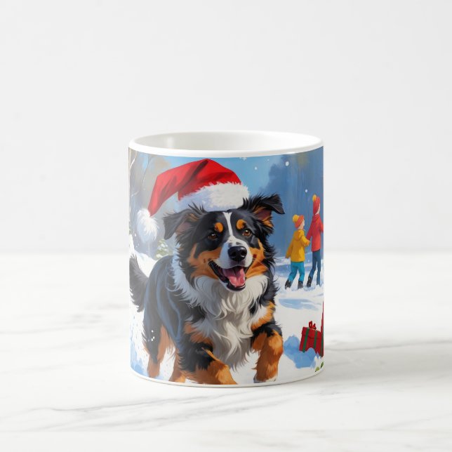 Snö-scenen i australian shepherd vid julfesten kaffemugg (Center)