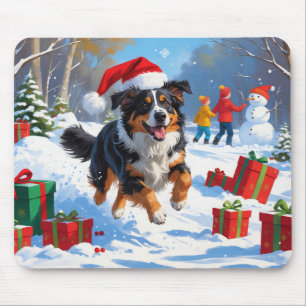Snö-scenen i australian shepherd vid julfesten musmatta
