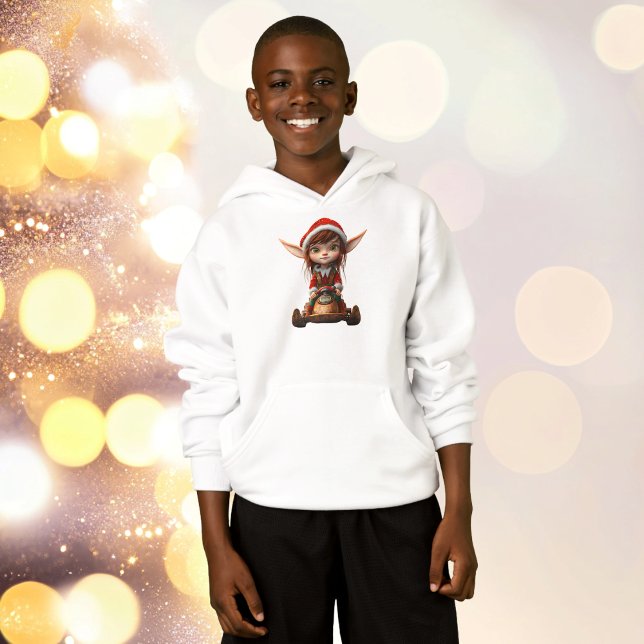 Snö Scooter jul Elf Boy's Hoodie T Shirt (Skapare uppladdad)