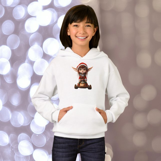 Snö Scooter jul Elf Girl's Hoodie T Shirt (Skapare uppladdad)