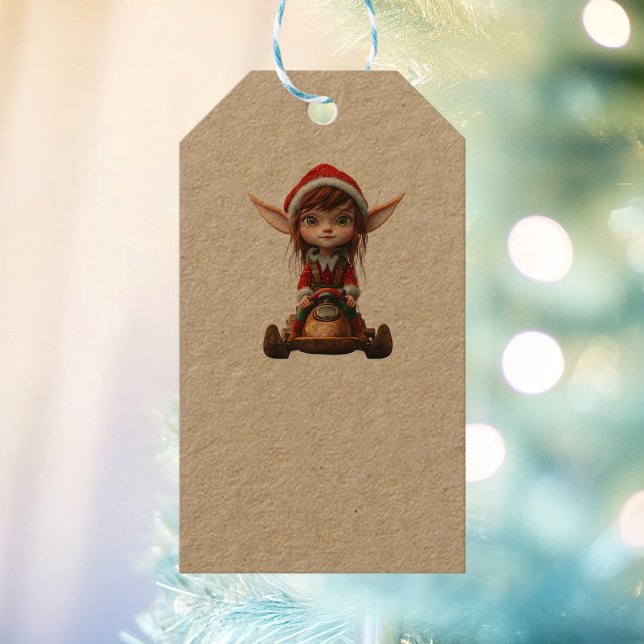 Snö Scooter jul Elf Kraft Gift Märkre Presentetikett (Skapare uppladdad)