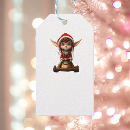 Snö Scooter jul Elf White Gift Märkres Presentetikett
