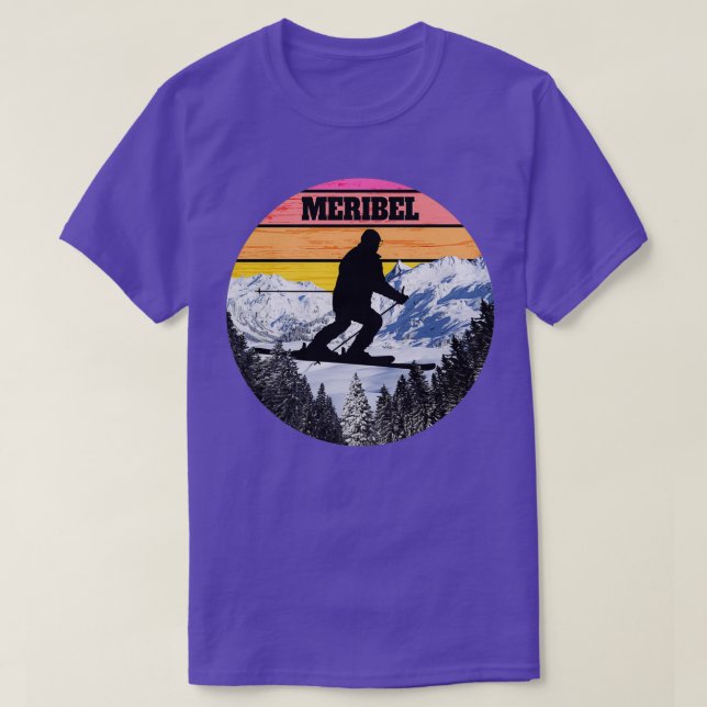 Snö Ski Meribel Skiing Fält Frankrike T Shirt (Design framsida)