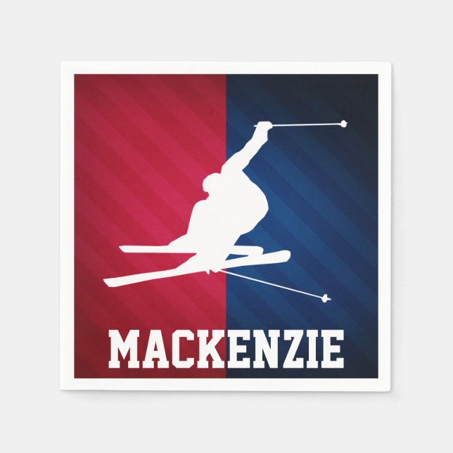 Snö Ski; Röd, Vit och Blått Pappersservett (Framsidan)