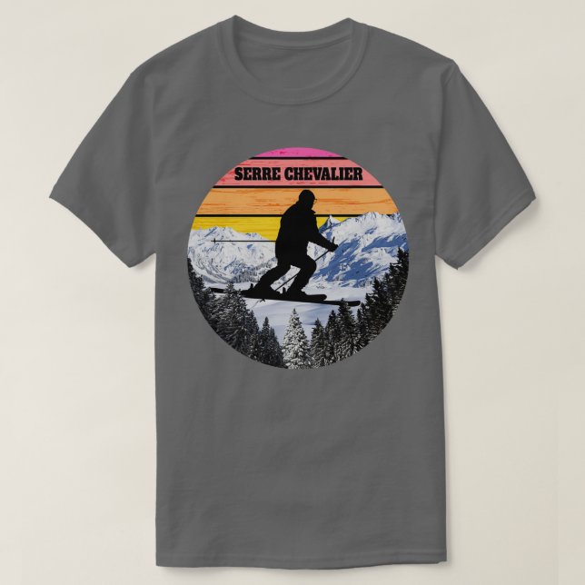 Snö Ski Serre Chevalier Skiing Fält Frankrike T Shirt (Design framsida)