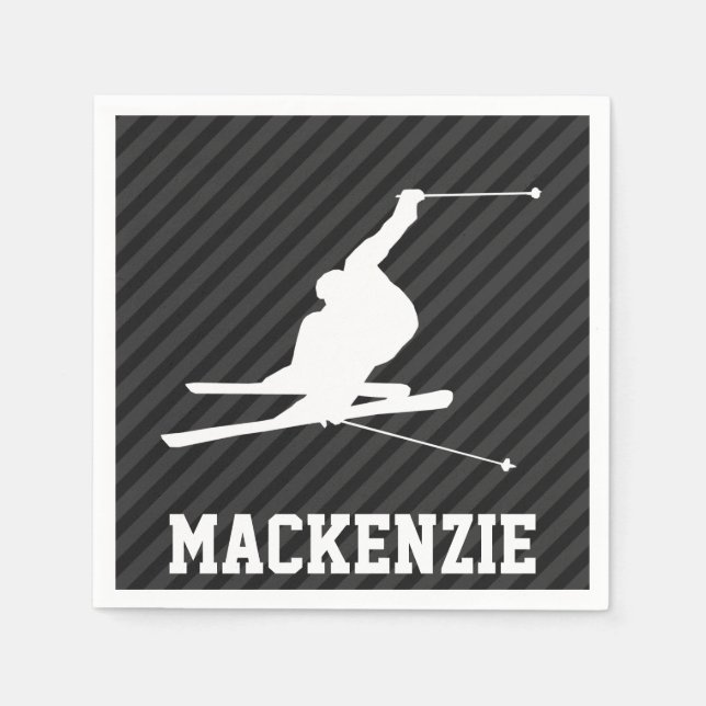 Snö Ski; Svart och Mörk Grått Rand Pappersservett (Framsidan)