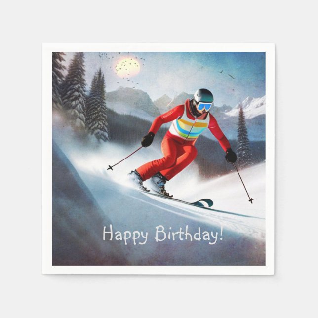 Snö Skiing Birthday Papper Napkins Pappersservett (Framsidan)