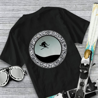 Snö Skiing Pebble Black Round Design Design T Shirt