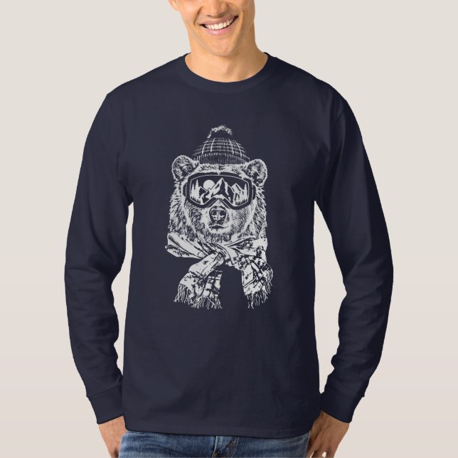 Snö Skiing Ski Resa Funny Ski Bear Winter T Shirt (Framsida)