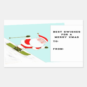 Snö Skiing Skier jul Helgdag Gift Märkres Rektangulärt Klistermärke