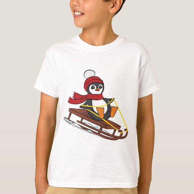 Snö Sleding Penguin Cute Animals Winter T Shirt (Framsida)