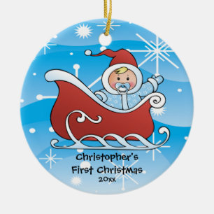 Snö Sleigh Baby Första julprydnaden Julgransprydnad Keramik