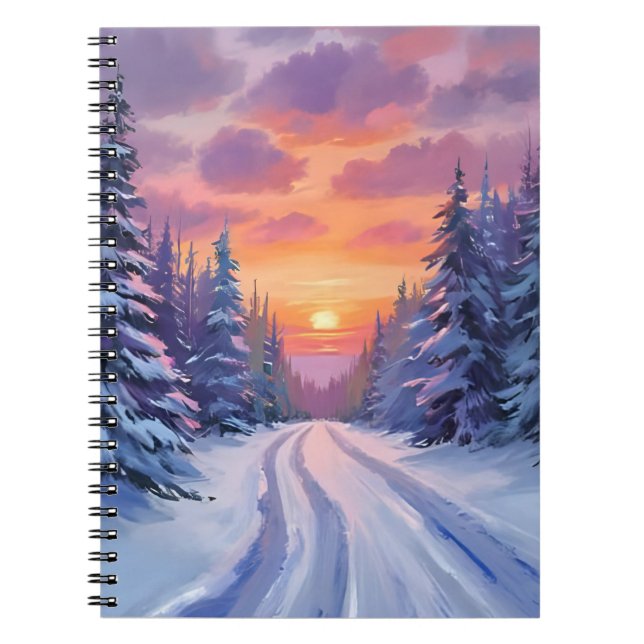Snö solnedgång | Vinter Bergslandskap Anteckningsbok (Framsidan)