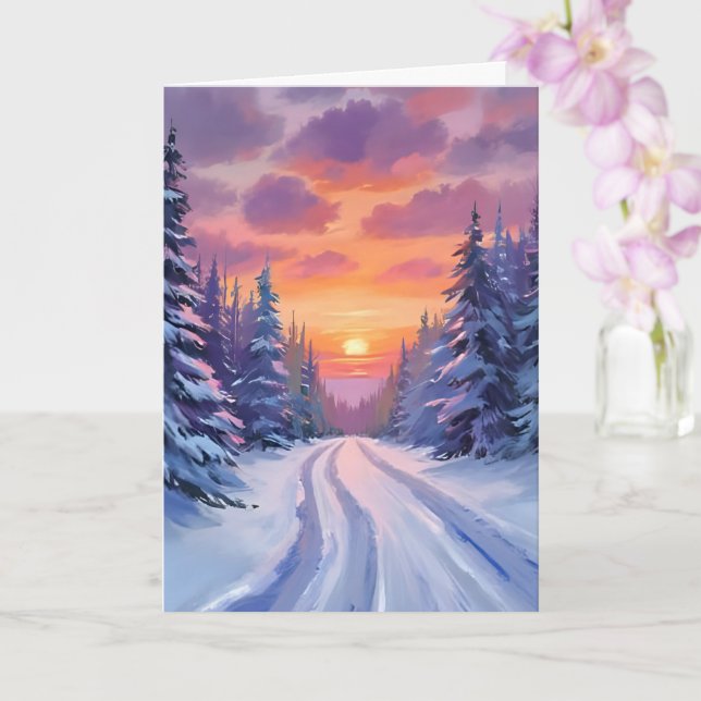 Snö solnedgång | Vinter Bergslandskap Kort (Orkide)