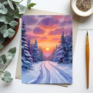 Snö solnedgång Vinter bergslandskap Vykort