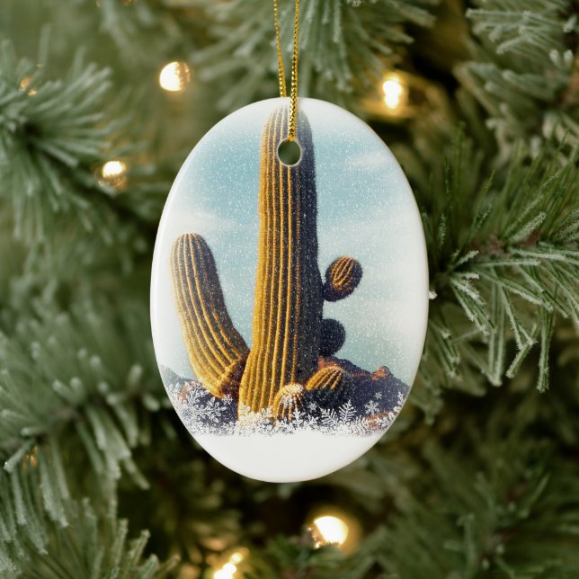 Snö som faller på Saguaro Julgransprydnad Keramik (Träd)
