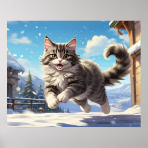 *~* Snö som flyger Kattunge 5:4 Kitten Katt AP68 Poster