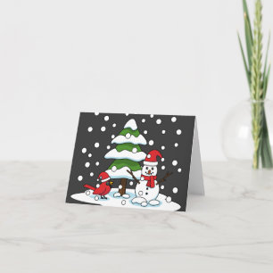 Snö som sjunker vid kardinal, Snögubbe och Gräs Tr Kort