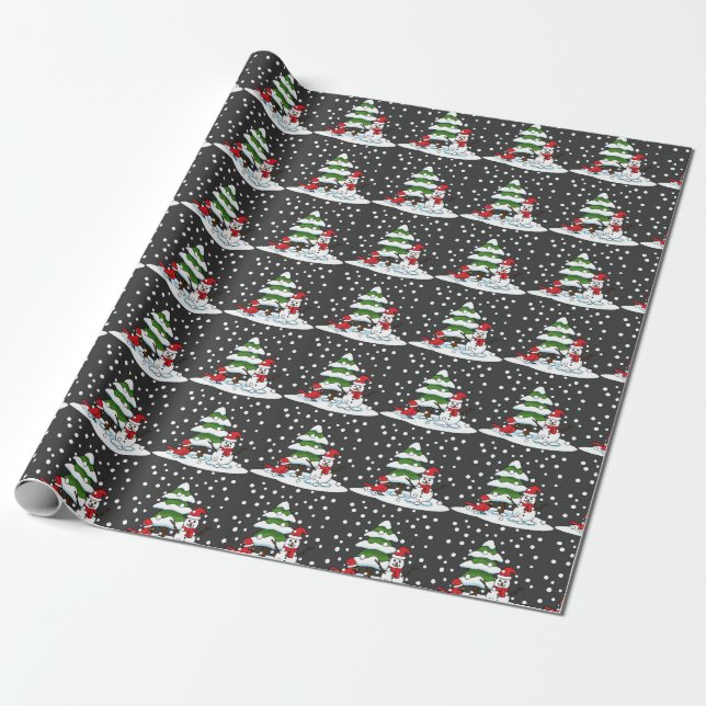 Snö som sjunker vid kardinal, Snögubbe och Gräs Tr Presentpapper (Utrullad)