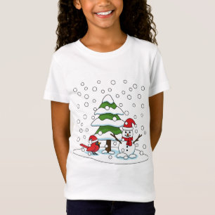 Snö som sjunker vid kardinal, Snögubbe och Gräs Tr T Shirt