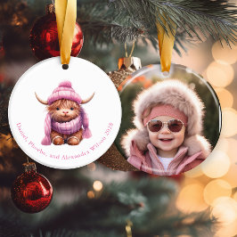 Snö spelar Rosa Highland Cow jul Ornamet Julgransprydnad Keramik