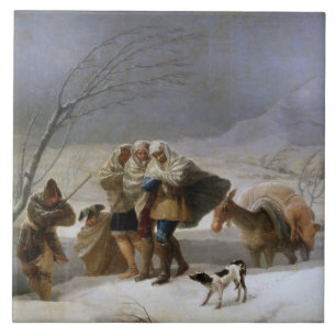 Snö Storm in Winter (av Francisco Goya) Kakelplatta