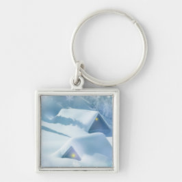 Snö störtade tak i en skog fyrkantig silverfärgad nyckelring