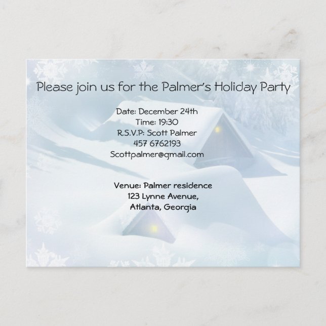 Snö störtade tak i en skog inbjudan vykort (Framsida)