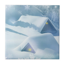 Snö störtade tak i en skog kakelplatta