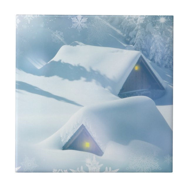 Snö störtade tak i en skog kakelplatta (Framsidan)