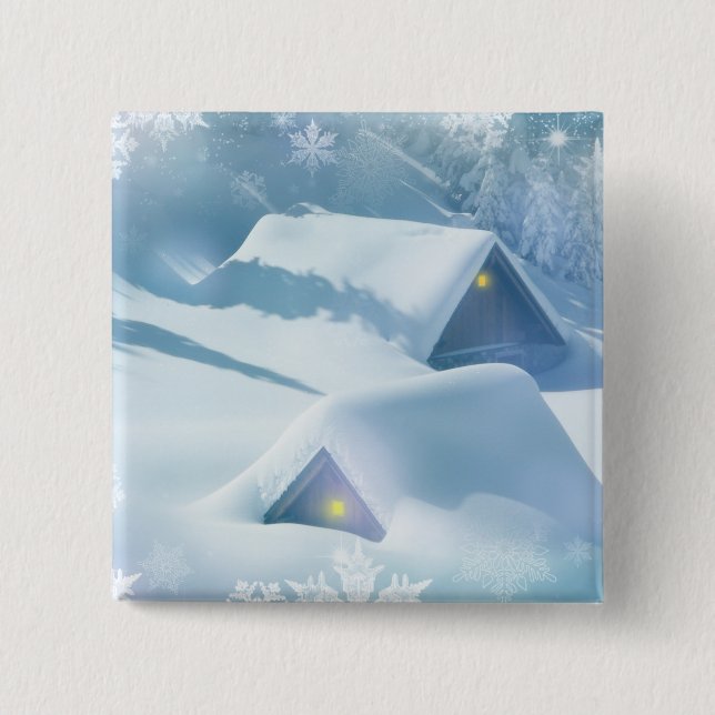 Snö störtade tak i en skog knapp (Framsida)