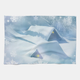 Snö störtade tak i en skog kökshandduk