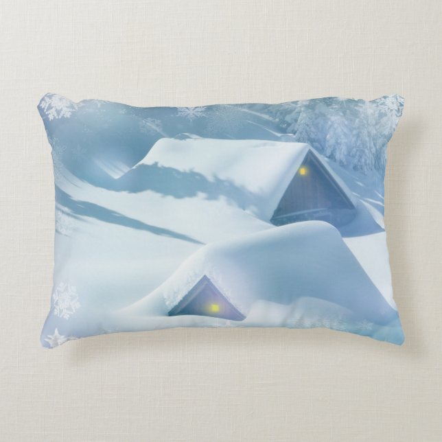 Snö störtade tak i en skog prydnadskudde (Framsidan)