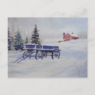 Snö-täckt godsvagn- vykort