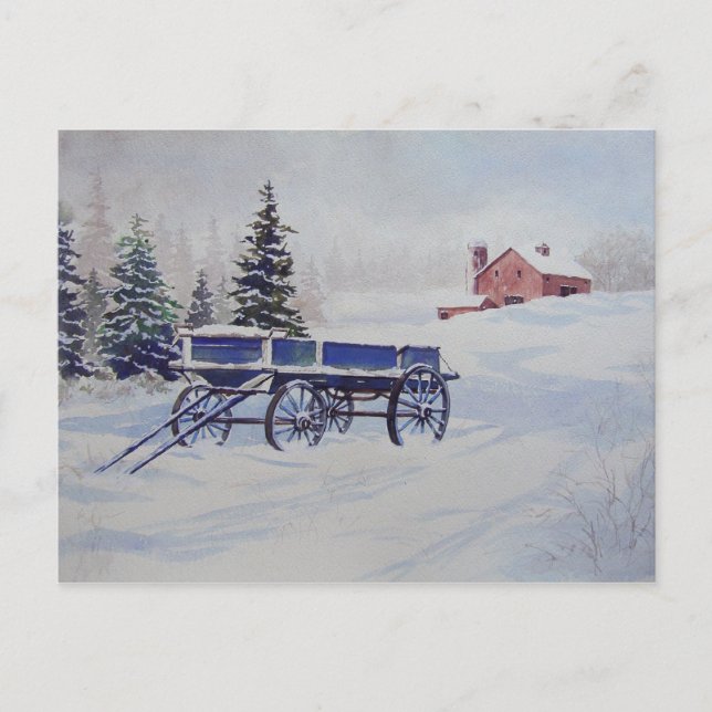 Snö-täckt godsvagn- vykort (Framsida)