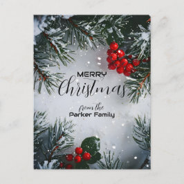 Snö-täckt Gräs, Holly Berries, non Photo Helg Vykort