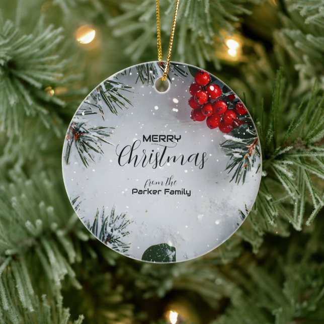 Snö-täckt Gräs, Holly Berries, non Photo Julgransprydnad Keramik (Träd)