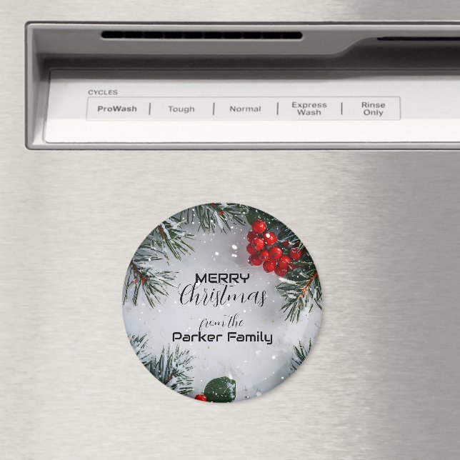 Snö-täckt Gräs, Holly Berries, non Photo Magnet (In Situ (Dishwasher))