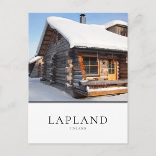 Snö-täckt logga kabinen i Lapland, Finland Vykort