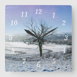 Snö täckt Ozark Backe Wall Clock Fyrkantig Klocka
