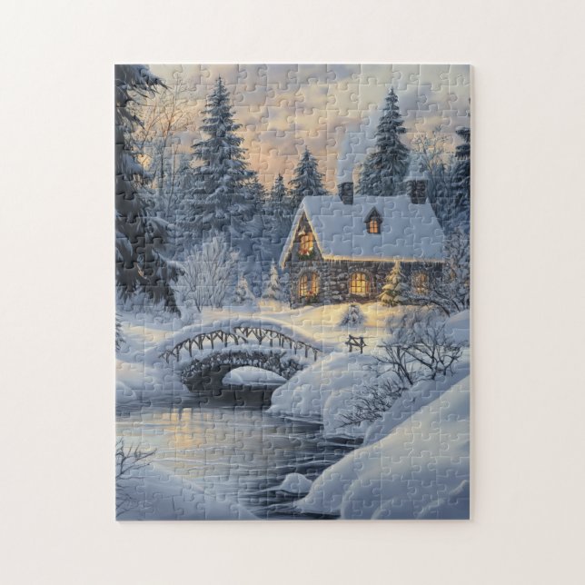 Snö-täckt stuga vid Bäck Pussel (Vertikal)