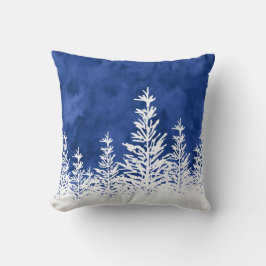 Snö täckt Träd Indigo Watercolor Kudde