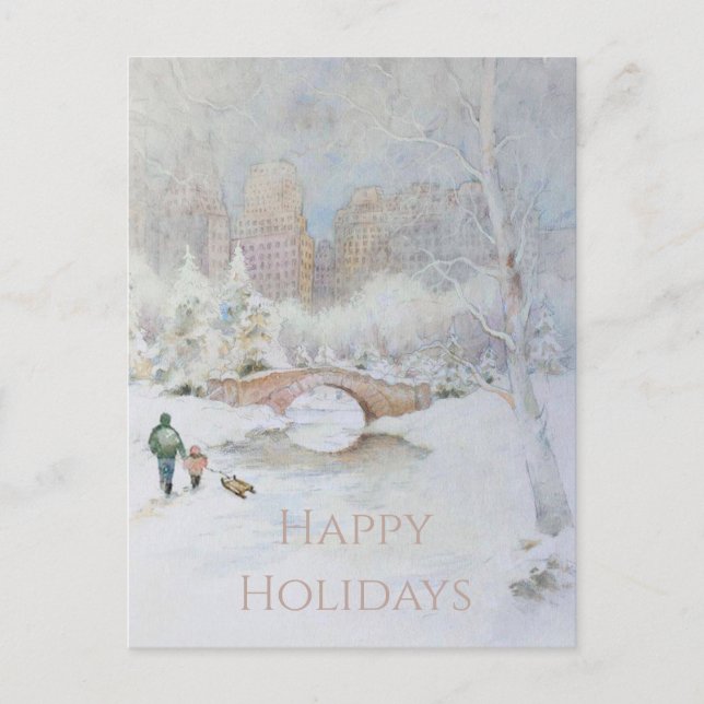 Snö-täckt vattenfärgslandskap i New York Vykort (Framsida)