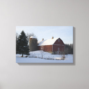 Snö täckt vinterladugård och Silo Canvastryck