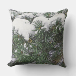 SNÖ-TÄCKTA GRÖNA BOUGHS MED GRÄS CONE UTOMHUSKUDDE