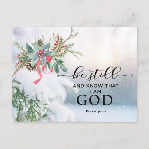 Snö täckte Evergreen Psalm 46:10 Bibeljul Helg Vykort