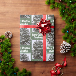 Snö täckte Evergreen Träd Photo Hälsning Namn Presentpapper